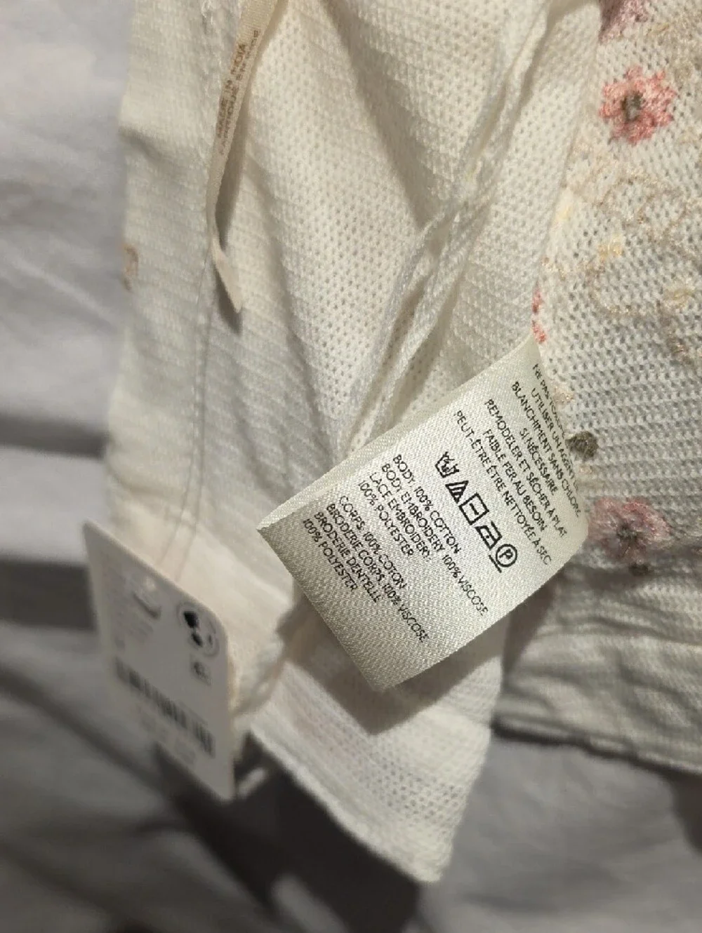NWT Free People Garden Party Embroidered Tank Top - White with Pink Accents - Picture 4 of 9